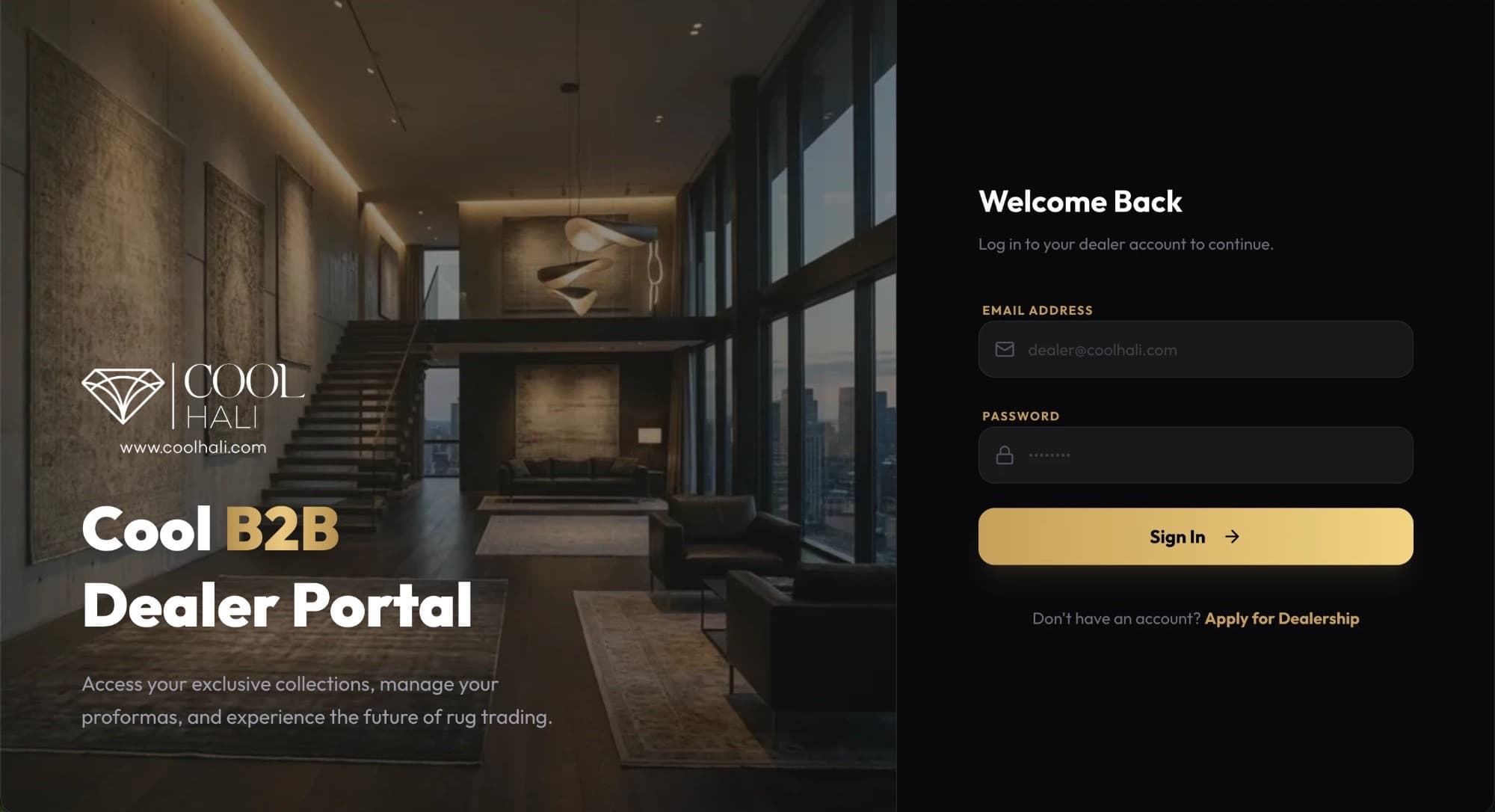 Cool Halı B2B bayi portalı giriş ekranı